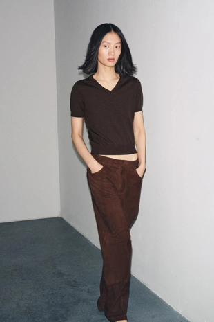 Топ из 100% шерсти с короткими рукавами- Заказать в России