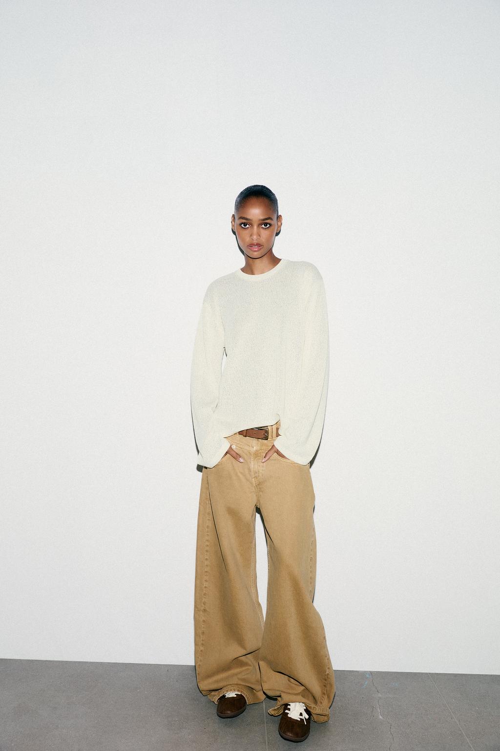 Zara Укороченный трикотажный топ - Цвет желтовато-белый - oyster