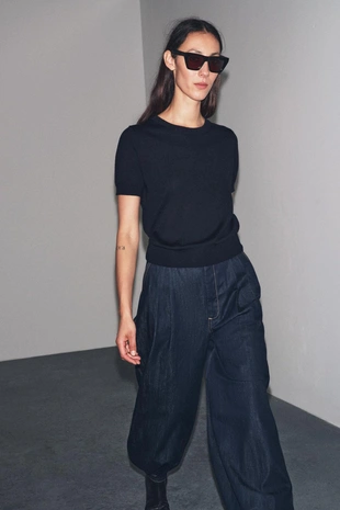 Топ из 100% шерсти с короткими рукавами- Заказать в России