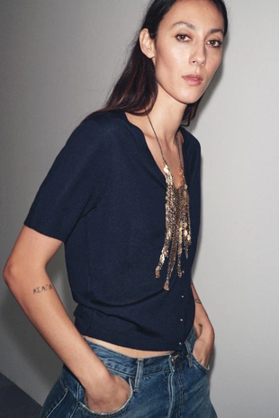 Куртка из 100% сверхтонкой шерсти с короткими рукавами- Заказать в России