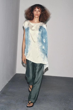 Брюки из льна с контрастной отделкой- Заказать в России