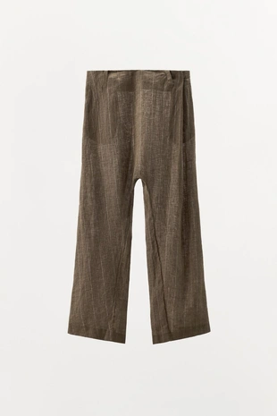 Брюки-багги из льняной ткани в полоску- Заказать в России