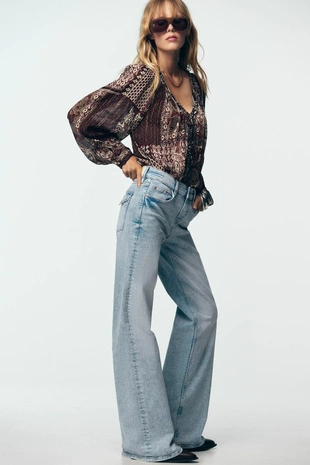 Блузка с бусинами, принтом и люрексом- Заказать в России