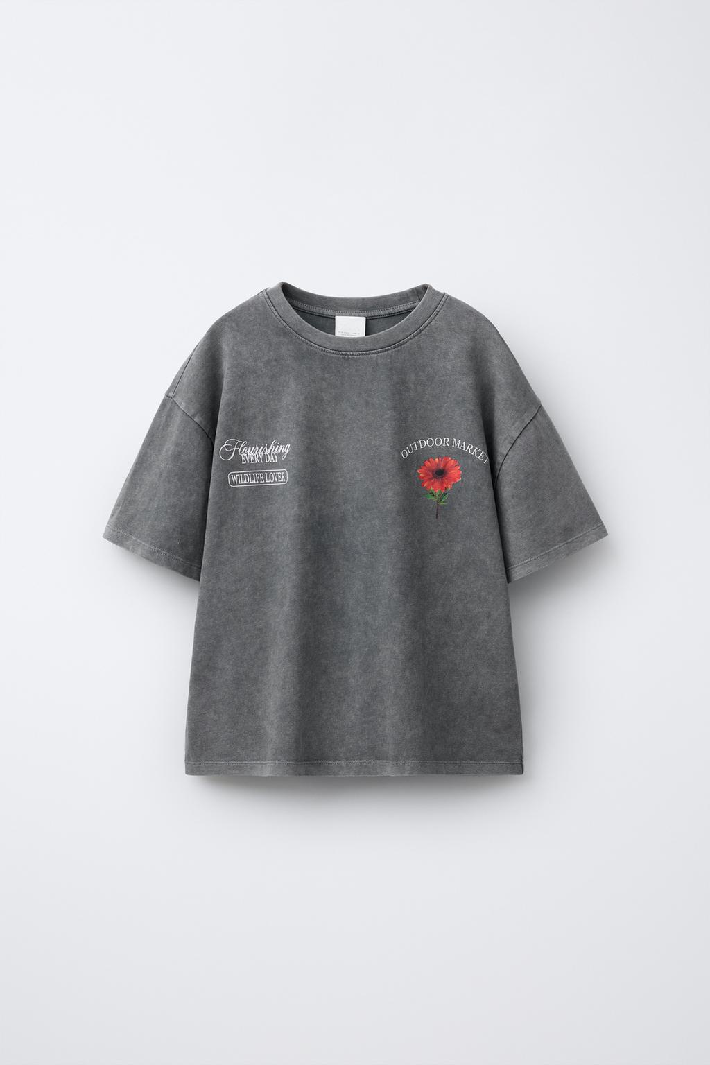 GARMENT DYE WASHED-EFFECT FLORAL T-SHIRT