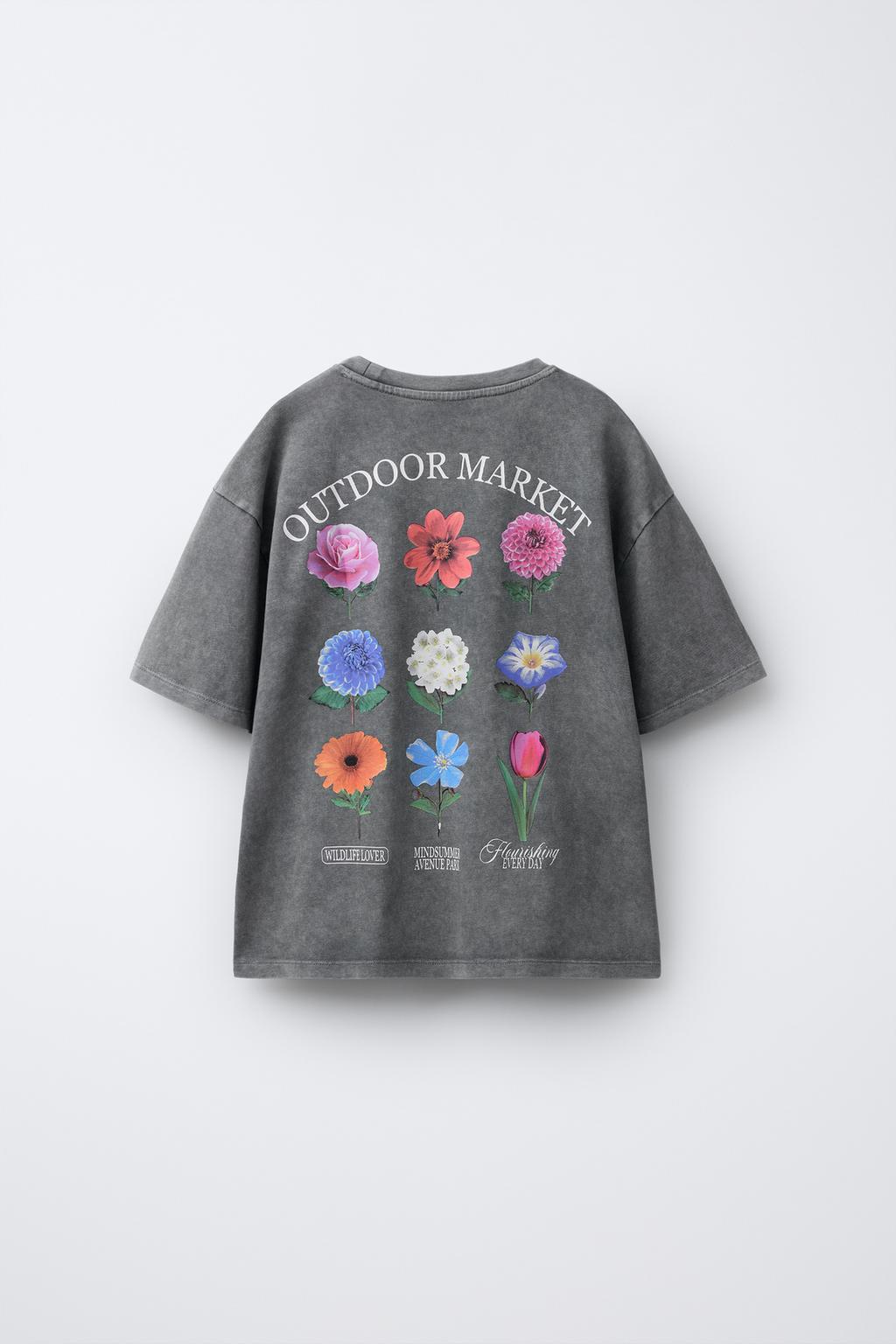GARMENT DYE WASHED-EFFECT FLORAL T-SHIRT