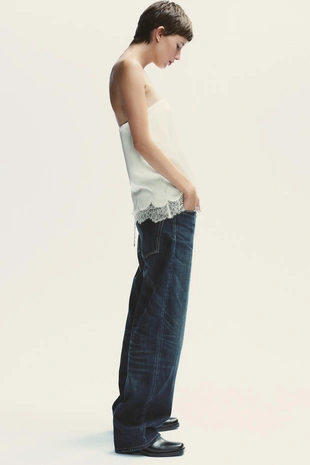 Атласный топ-бандо с кружевом- Заказать в России