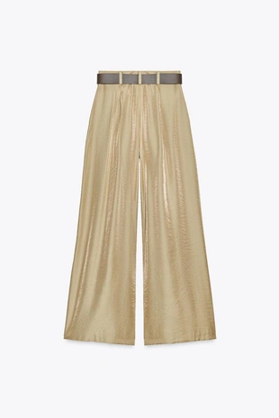 Широкие брюки из атласа с ремнем- Заказать в России