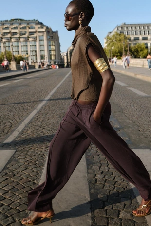 Широкие брюки с декоративной строчкой- Заказать в России