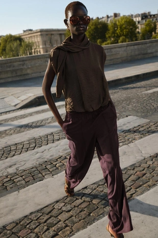 Широкие брюки с декоративной строчкой- Заказать в России