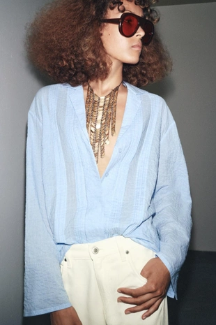 Рубашка оверсайз из ткани структурной вязки ZW COLLECTION- Заказать в России