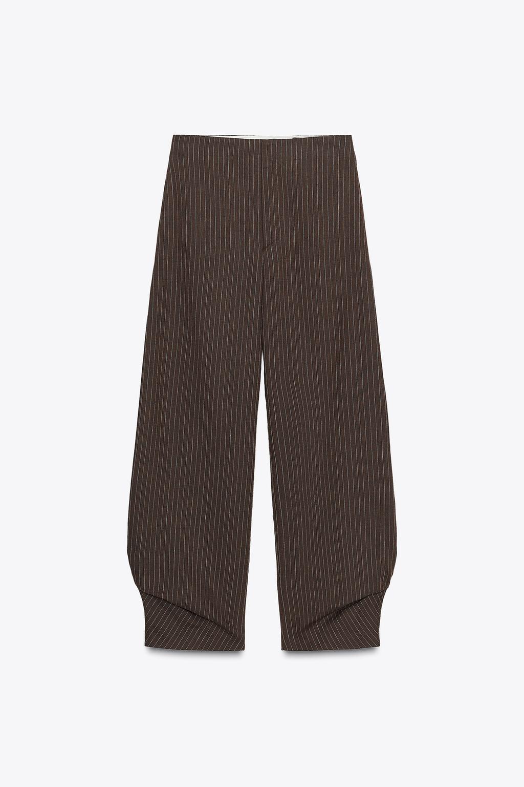 БРЮКИ-БАНАНЫ В ПОЛОСКУ ИЗ СМЕСОВОГО ЛЬНА ZW COLLECTION