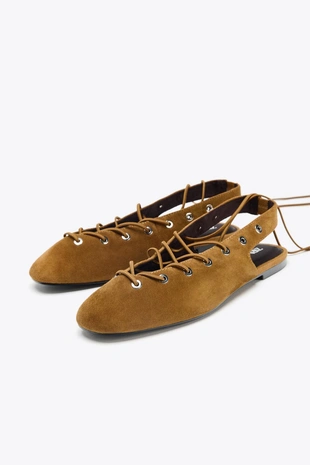 Замшевые туфли-мюли на завязках- Заказать в России