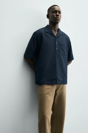 Рубашка-поло из хлопка и льна- Заказать в России