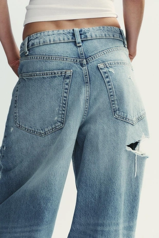 Джинсы TRF со средней посадкой и отвернутым поясом- Заказать в России