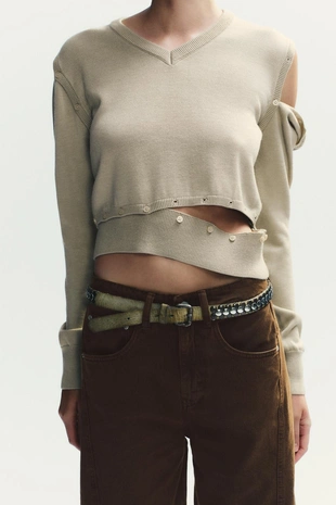 Трикотажный джемпер с пуговицами и съемной отделкой- Заказать в России