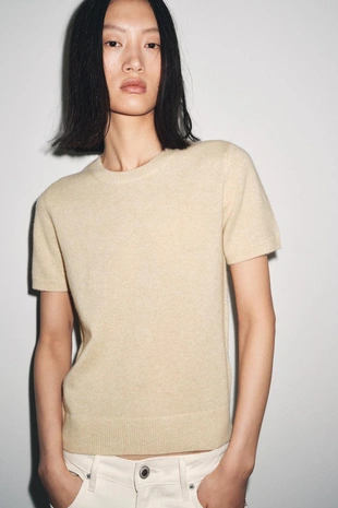 Джемпер из 100% кашемира с короткими рукавами- Заказать в России