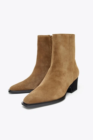 Замшевые ботильоны на каблуке- Заказать в России