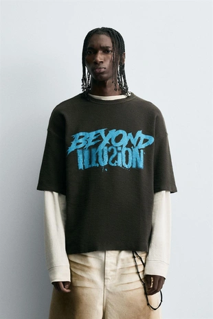 Купить Zara Трикотажная футболка с контрастным принтом