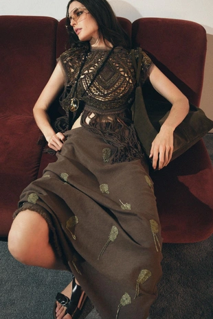 Юбка с вышивкой и льном — ZW COLLECTION- Заказать в России