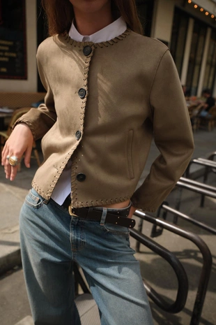 Куртка из искусственной замши с плетеной отделкой- Заказать в России