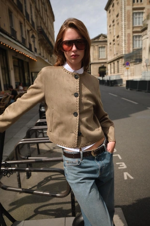 Куртка из искусственной замши с плетеной отделкой- Заказать в России