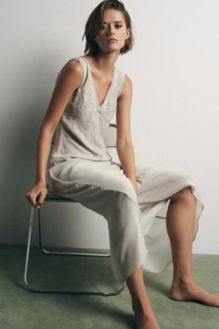 Платье из жоржета с вышивкой и бусинами- Заказать в России