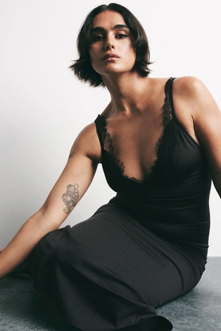 Комбинированное платье с кружевом- Заказать в России