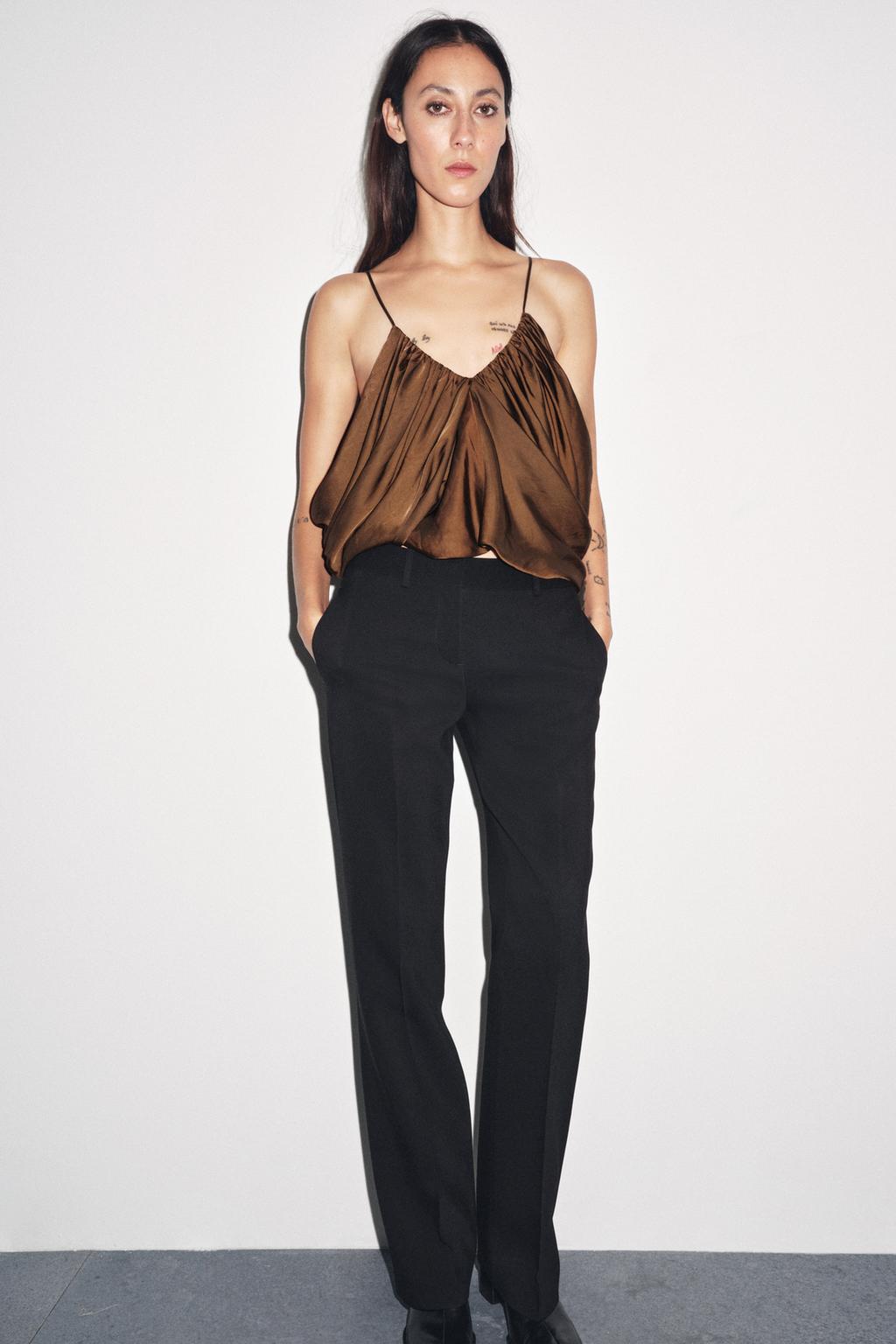Zara Топ из атласа со сборками коллекция zara «zw» - Цвет табачный