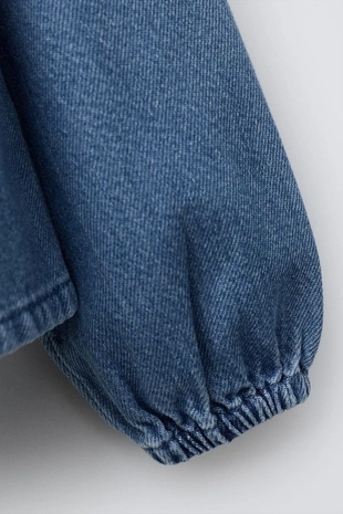 Джинсовая рубашка с воланами- Заказать в России