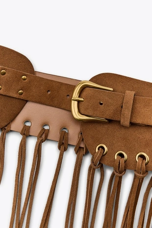 Кожаный ремень-корсет с бахромой- Заказать в России