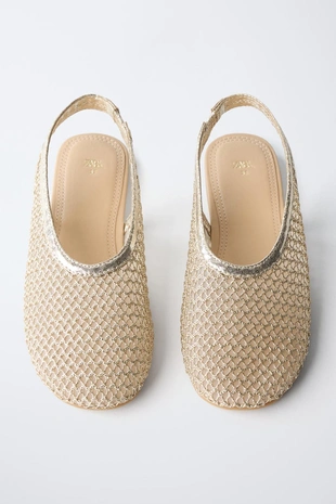 Золотистые балетки-мюли- Заказать в России
