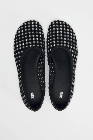 Балетки из сетчатой ткани с заклепками- Заказать в России