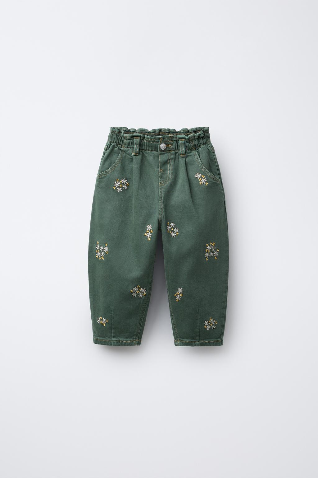 БРЮКИ BAGGY ИЗ САРЖИ С ВЫШИВКОЙ В ВИДЕ ЦВЕТОВ