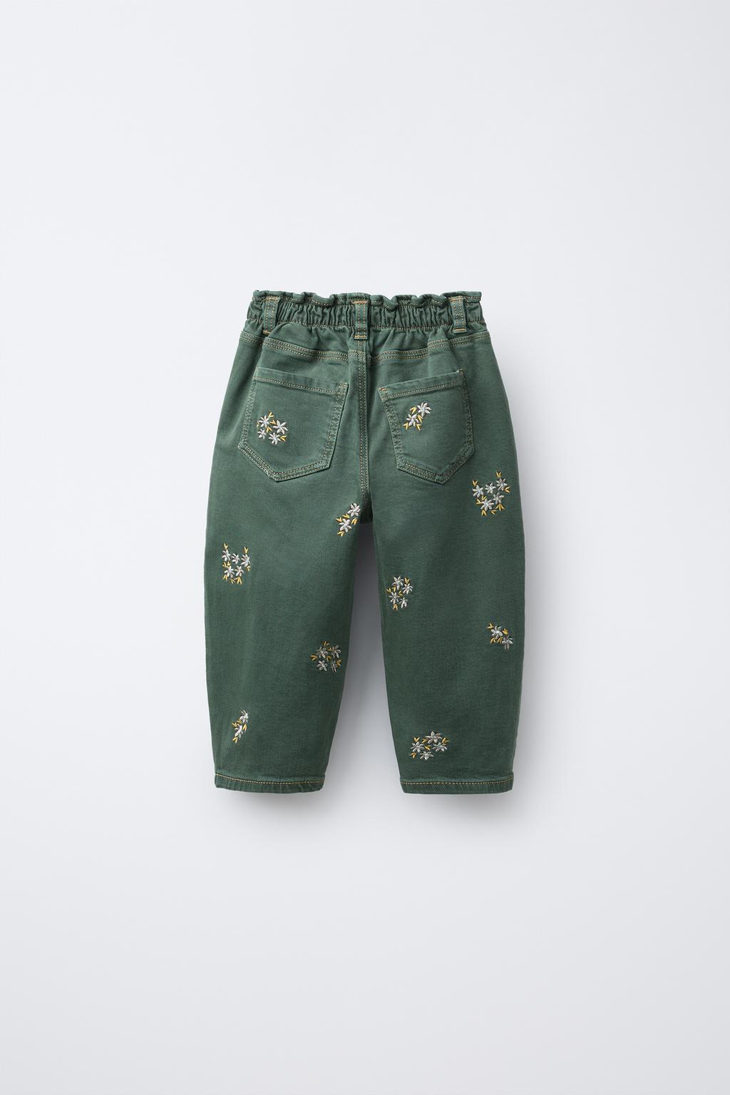 БРЮКИ BAGGY ИЗ САРЖИ С ВЫШИВКОЙ В ВИДЕ ЦВЕТОВ