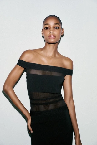 Комбинированное платье-стрейч- Заказать в России