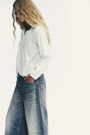 Рубашка с круглым воротником и вышивкой- Заказать в России