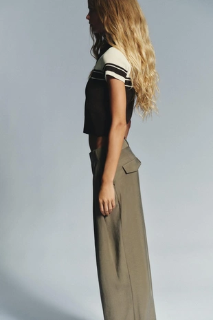 Трикотажный топ-поло в рубчик- Заказать в России