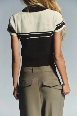 Трикотажный топ-поло в рубчик- Заказать в России