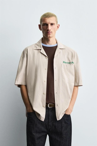 Рубашка из лиоцелла и хлопка с принтом- Заказать в России