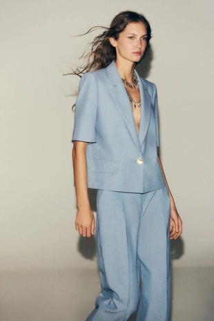 Укороченный блейзер с короткими рукавами- Заказать в России