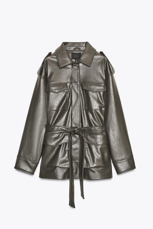 FAUX LEATHER JACKET WITH POCKETS- Заказать в России