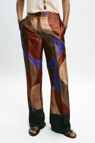 Брюки из атласа с принтом- Заказать в России