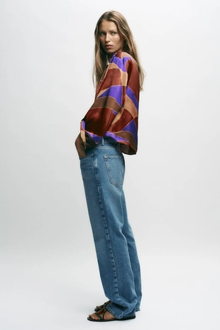 Multicoloured | 8705/155/330 - Zara Рубашка из атласной ткани с принтом