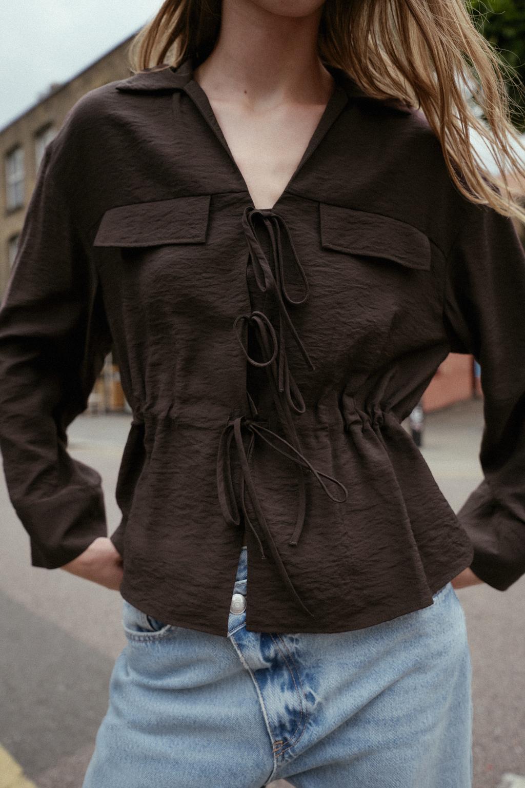 Zara Рубашка с завязками - Цвет коричневый - brown | 8751/526