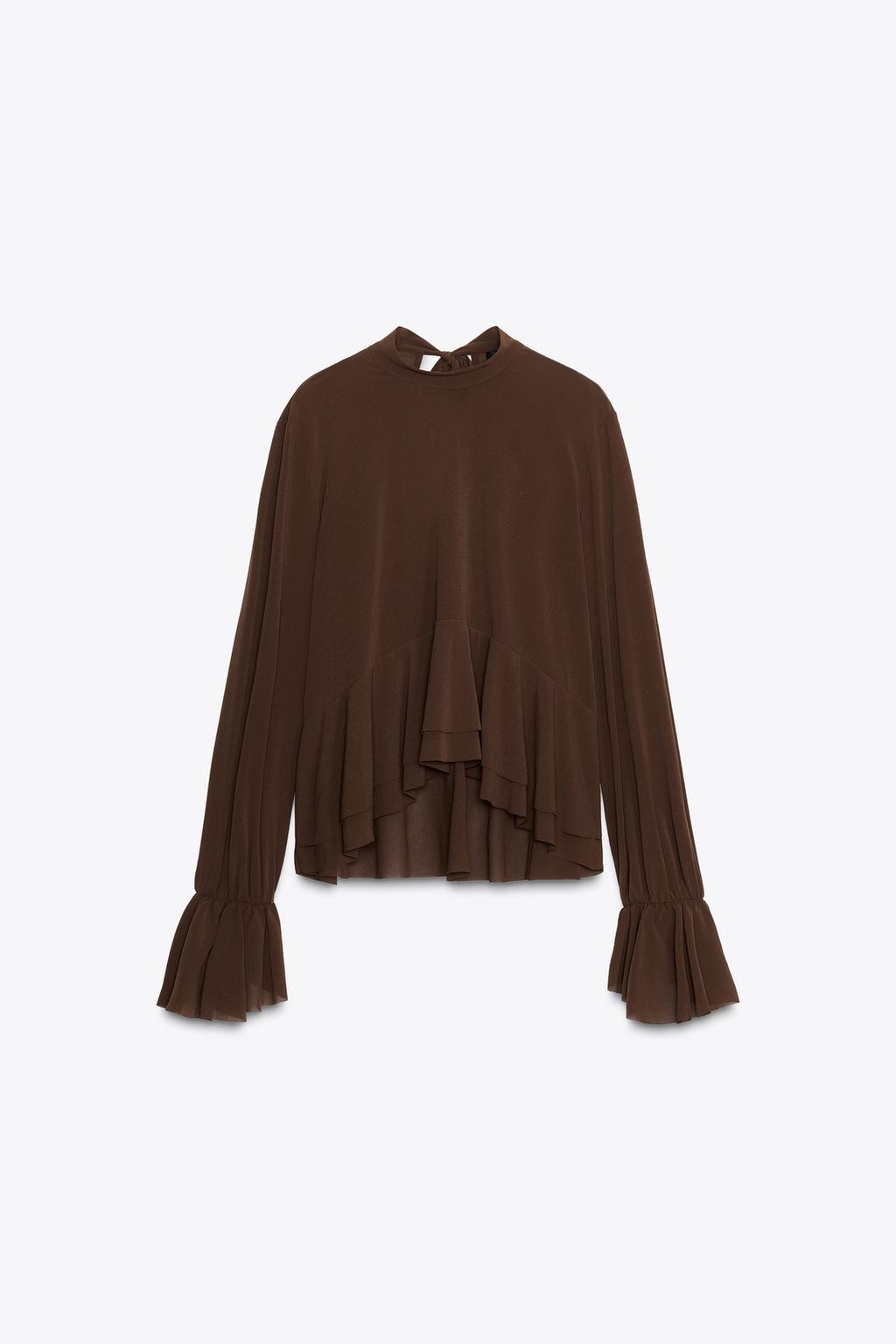 Zara Легкий топ с оборочками - Цвет коричневый - brown | 5039/205