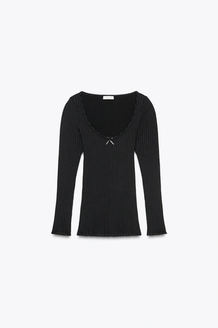 Бесшовный топ в рубчик с бантом- Заказать в России