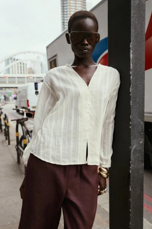 Блуза в рустикальную полоску- Заказать в России