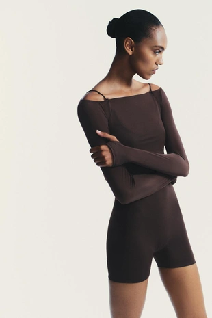 Chocolate | 5063/824/717 - Zara Короткий комбинированный комбинезон из тюля