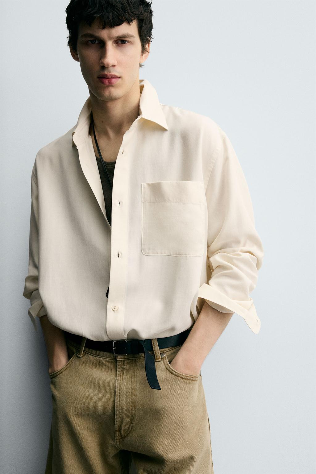 РУБАШКА RELAXED FIT ИЗ СТРУЯЩЕЙСЯ ТКАНИ