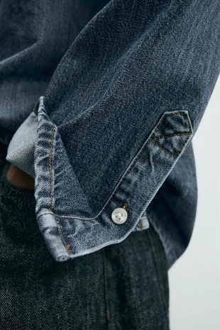 Джинсовая куртка-рубашка с эффектом потертости- Заказать в России